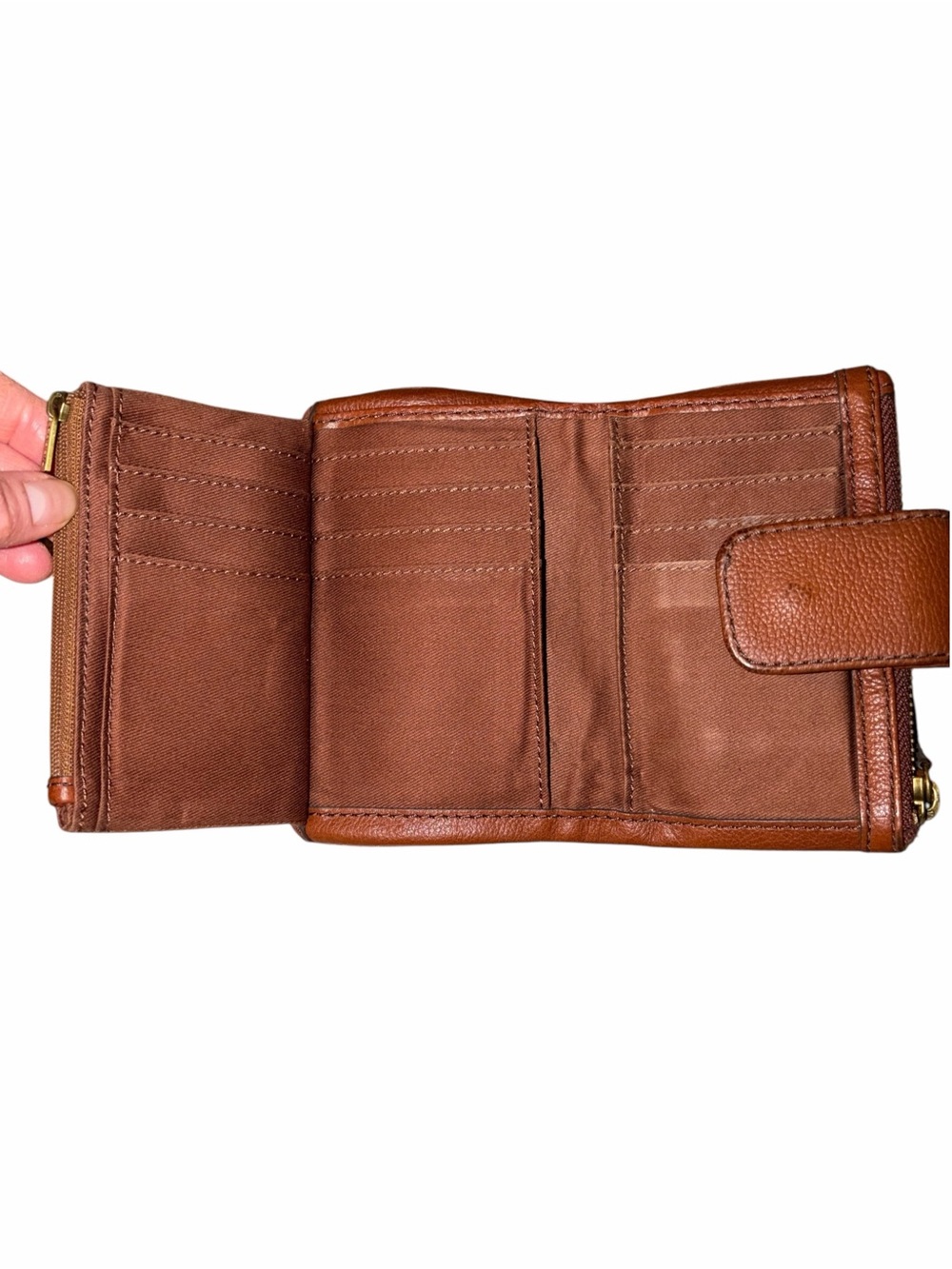 EUC Vintage Fossil Brown Cognac Leather Zip Bifold Wallet Card Holder Classic - Picture 4 of 8